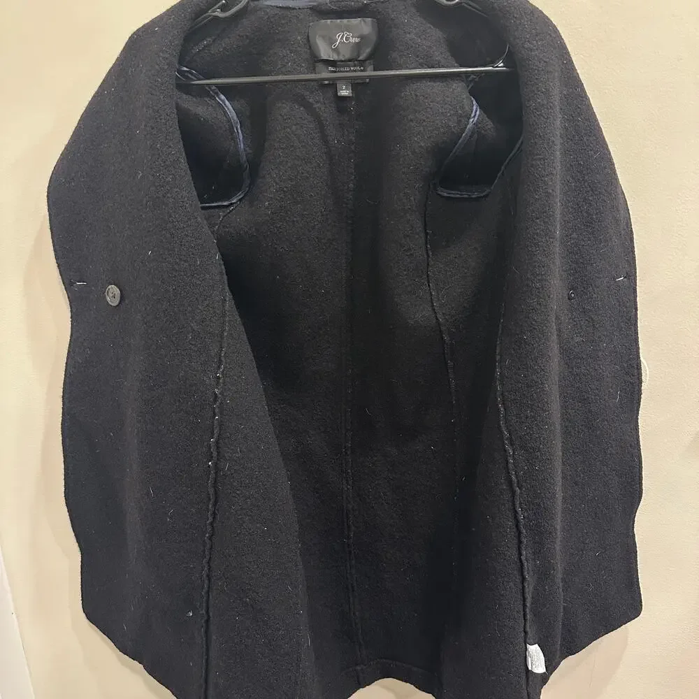 J. Crew Black Daphne Italian Boiled Wool Top Coat Sz 2 Old Money Preppy Heritage - Picture 4 of 12